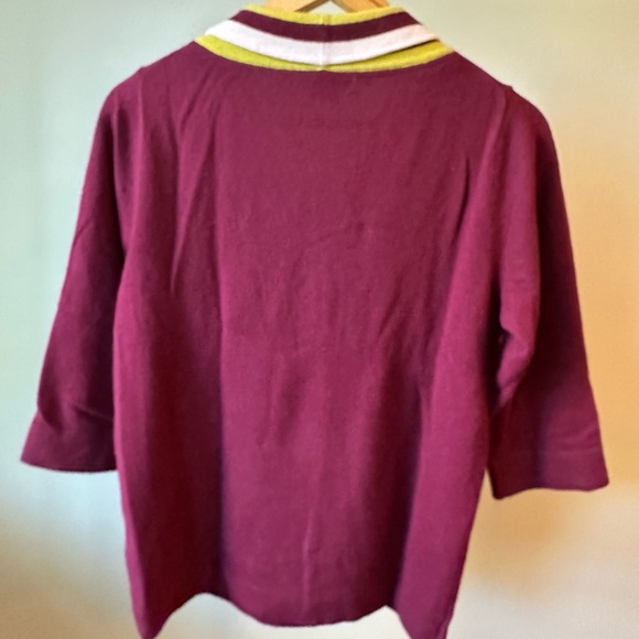 Boden Women’s Burgundy 3/4 Sleeve Sweater with Striped Scarf Collar - Picture 3 of 7
